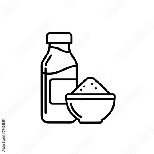 Sugar Bottle and Bowl Vector | Sweet Ingredient Line Icon | Kitchen Food Outline Illustration