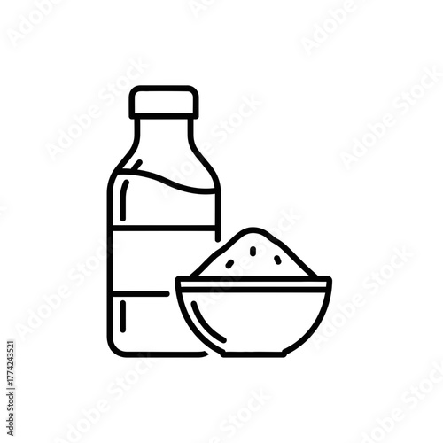 Sugar Bottle and Bowl Vector | Sweet Ingredient Line Icon | Kitchen Food Outline Illustration