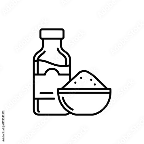 Sugar Bottle and Bowl Vector | Sweet Ingredient Line Icon | Kitchen Food Outline Illustration