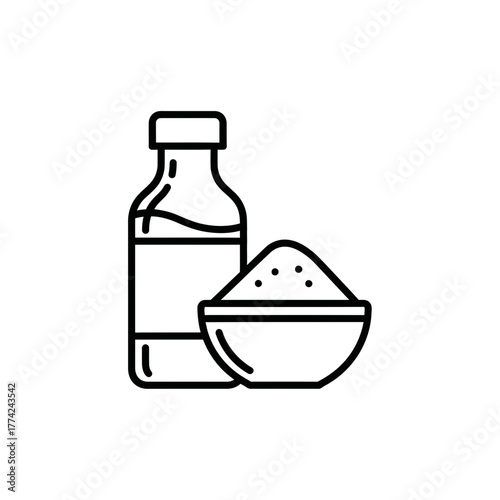Sugar Bottle and Bowl Vector | Sweet Ingredient Line Icon | Kitchen Food Outline Illustration