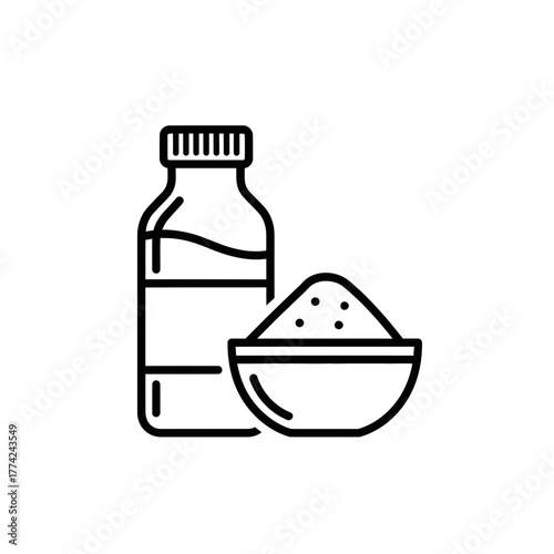 Sugar Bottle and Bowl Vector | Sweet Ingredient Line Icon | Kitchen Food Outline Illustration