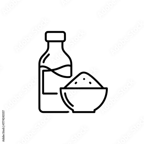 Sugar Bottle and Bowl Vector | Sweet Ingredient Line Icon | Kitchen Food Outline Illustration