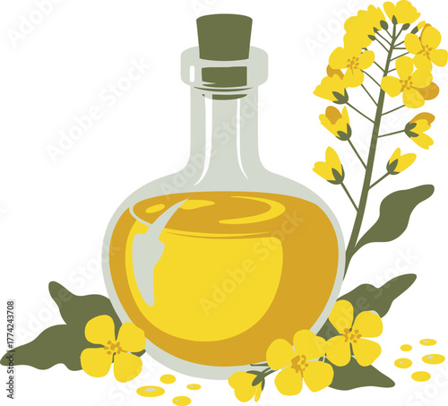 Canola Oil Bottle with Flowers Healthy Cooking, Natural Beauty Product, and Culinary Art