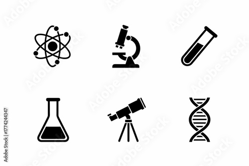 Black and white Education and science glyph icon set