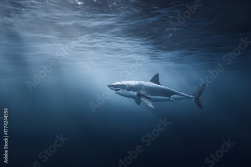 Wallpaper Mural Powerful Great White Shark Patrolling Silently Through the Ocean for Marine Wildlife and Predator Photography Torontodigital.ca
