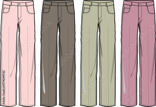 Collection of modern women's wide-leg pants in a range of pastel and neutral hues, offering a relaxed yet chic style for everyday elegance and comfort