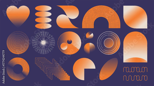 Geometric Abstract Composition with Gradient Orange and Purple Shapes in a Modern Design