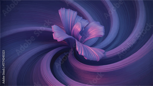 Elegant Digital Flower Art with Swirling Lines in Shades of Purple and Magenta Creating a Modern Abstract Design