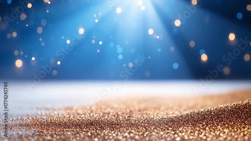 Celestial Glitter: An ethereal scene where a golden-glittered surface meets a radiant, shimmering cosmic sky, the heavens casting down a cascade of sparkling light.