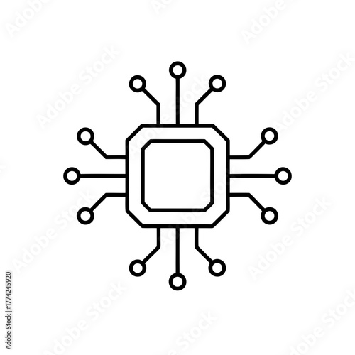 Central processor outline on transparent background