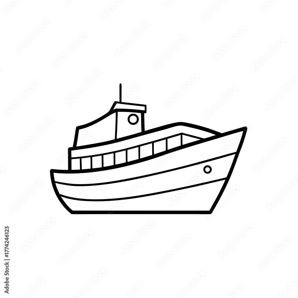 Fototapeta premium Outlined cartoon boat art on transparent background
