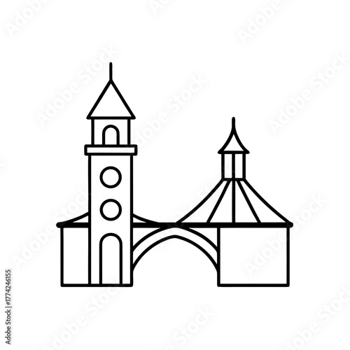 Outlined building design on transparent background