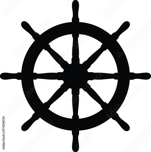 Black ship wheel silhouette icon