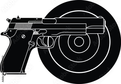Pistol aiming at target shooting range silhouette