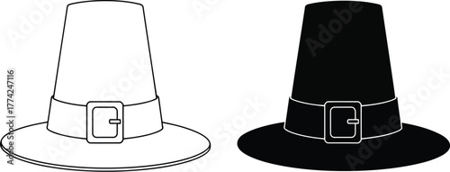 Pilgrim hat icons black white thanksgiving symbol