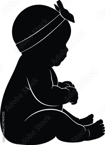 Silhouette baby girl sitting bow headband