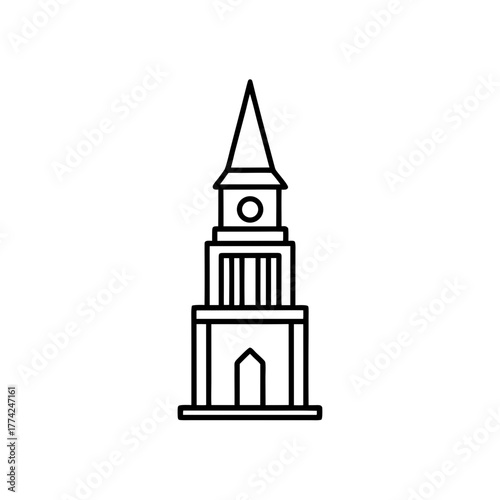 Simple church tower icon on transparent background
