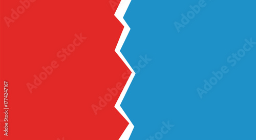 Broken connection red and blue abstract divide