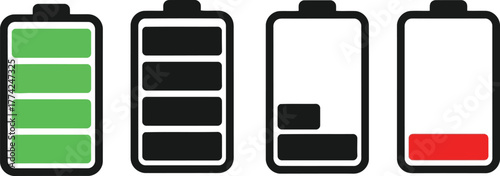 Battery charge levels icons full to empty