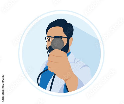 Vector Graphic of Doctor with Ophthalmoscope