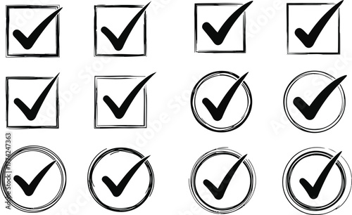 Hand drawn checkmark icons success approval task done