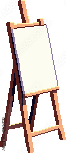 pixel illustration of artist easel with blank canvas