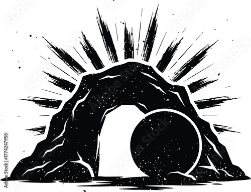 Empty tomb of jesus christ easter resurrection graphic vector design eps silhouette