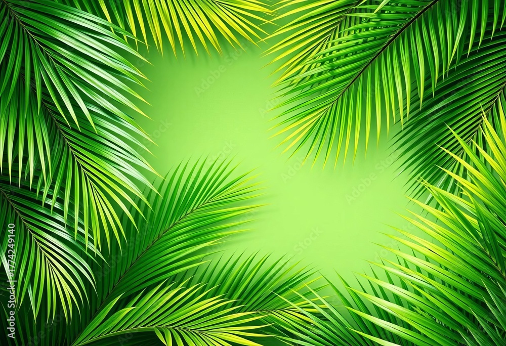Fototapeta premium Tropical palm leaves create a lush, vibrant frame, border, tropical frame