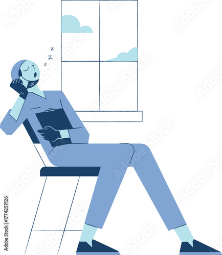 Exhausted person sleeping while sitting on chair by window