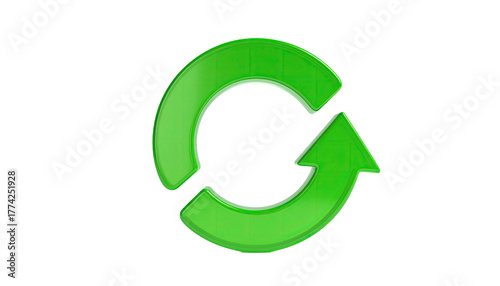 A glossy green refresh icon on a stark black background