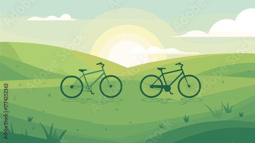 Bicycle Landscape Scene Illustration