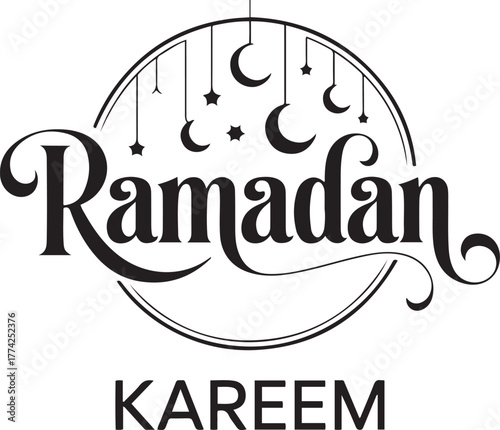 Ramadan kareem calligraphy with moon and stars