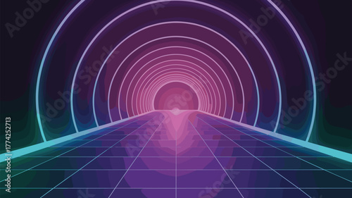 Virtual Reality Abstract Tunnel Grid Style Futuristic Perspective Backdrop