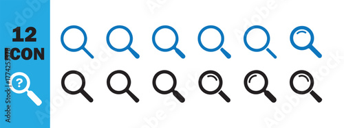 Clean magnifying glass icon set search, Outline. find collection set icon. Magnifying glass loupe. Search icon vector