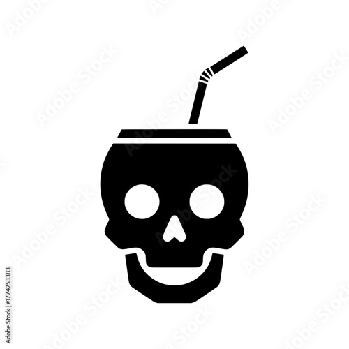 Skull Drink with Straw Icon - Spooky Summer or Halloween Cocktail