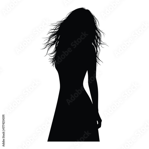 Elegant silhouette of a woman with flowing hair, conveying grace, beauty, and style for fashion and design projects.