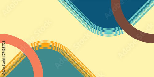 Abstract retro background with geometric shapes and curved lines in a vintage color palette