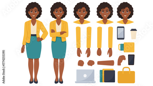 Businesswoman Character Creator Set — Professional Woman with Office Accessories and Poses