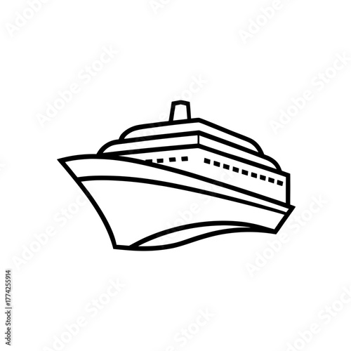 Outlined cruise ship view on transparent background