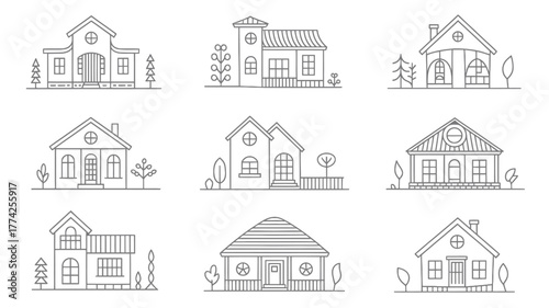 Discover charming, modern, and classic house illustrations perfect for real estate, architecture, and neighborhood projects creating a warm, inviting feel.