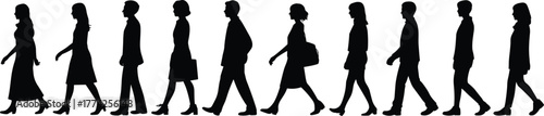 Walking silhouette vector illustration of men and women in motion, perfect for human movement design, lifestyle concept, and animation reference