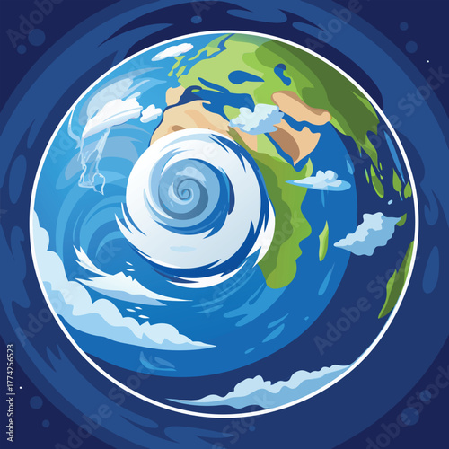 Earth with a powerful hurricane and clouds globe planet