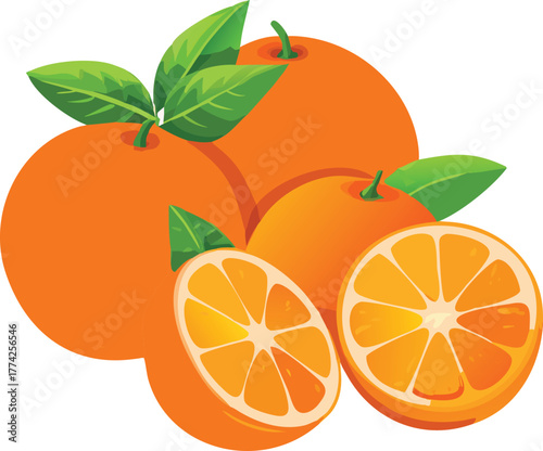 A vibrant collection of fresh oranges including whole and sliced fruit