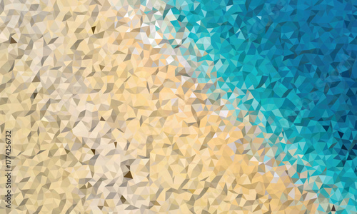 Abstract geometric low poly illustration of a sandy beach meeting turquoise ocean water, pattern background design
