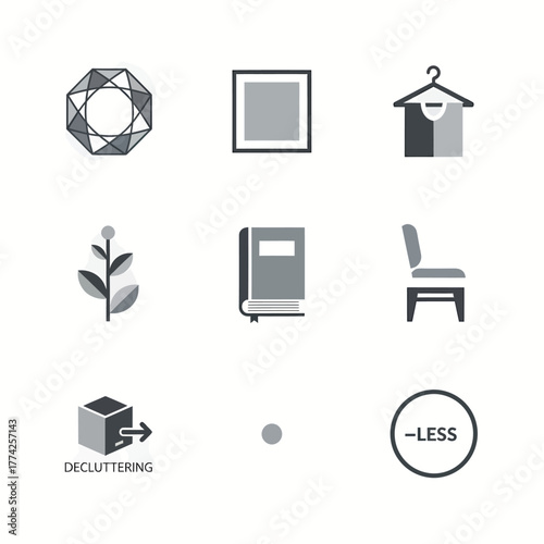 Collection of minimalist lifestyle objects arranged neatly on white surface, representing simplicity and organization in modern living.