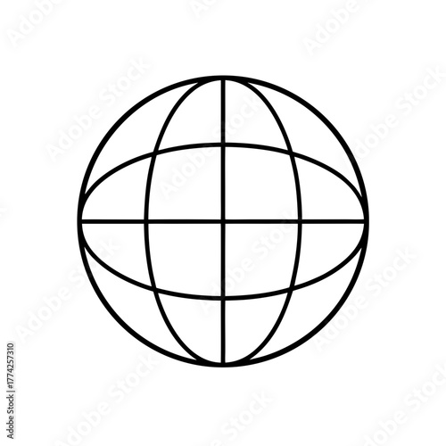 Simple globe with lines on transparent background