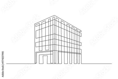 City office building continuous one line minimalist outline vector design