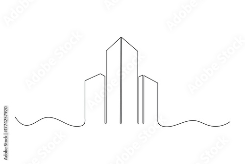 Abstract office building icon, continuous single line drawing illustration