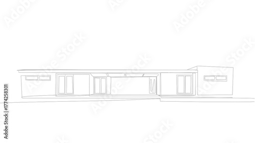Sleek modern home blueprint facade showcasing minimalist architecture with clean lines and expansive glass elements