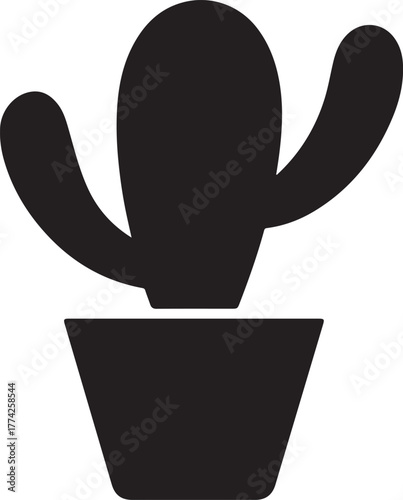 Cactus in a pot, in simple black silhouette style